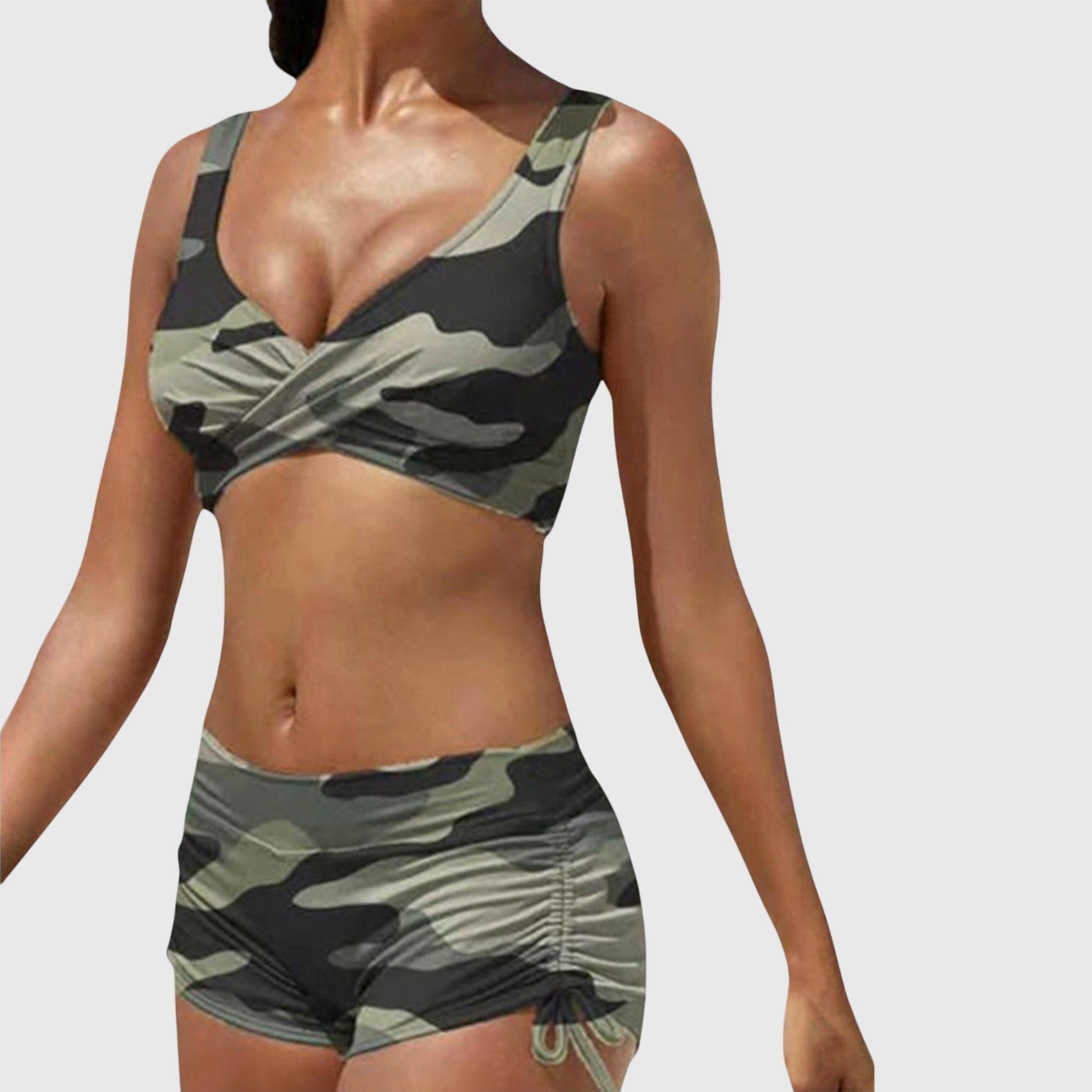Bikini Z Szortami | Strój Kąpielowy Dwuczęściowy Wzór Moro-Women Swimsuit-Polizatto