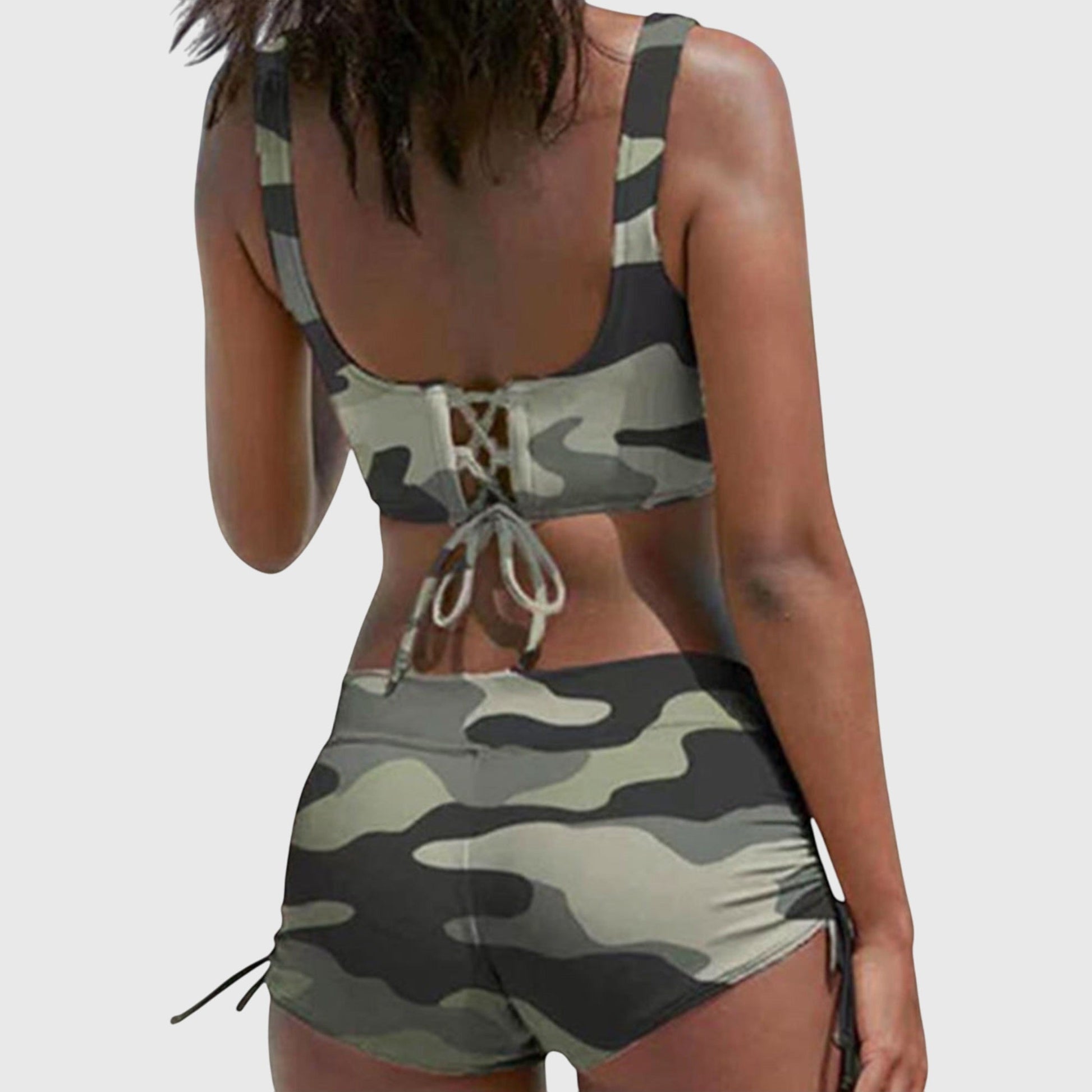 Bikini Z Szortami | Strój Kąpielowy Dwuczęściowy Wzór Moro-Women Swimsuit-Polizatto