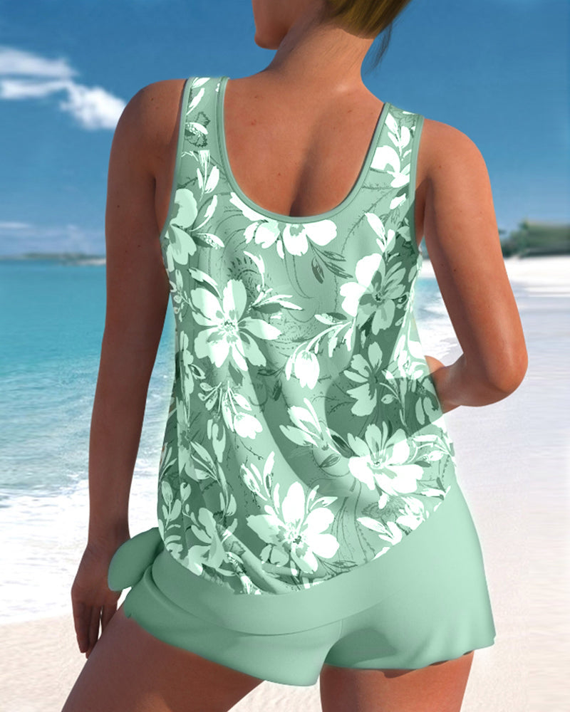 Tankini Z Szortami | Strój Kąpielowy Dwuczęściowy Wzorzysty-Women Swimsuit-Polizatto