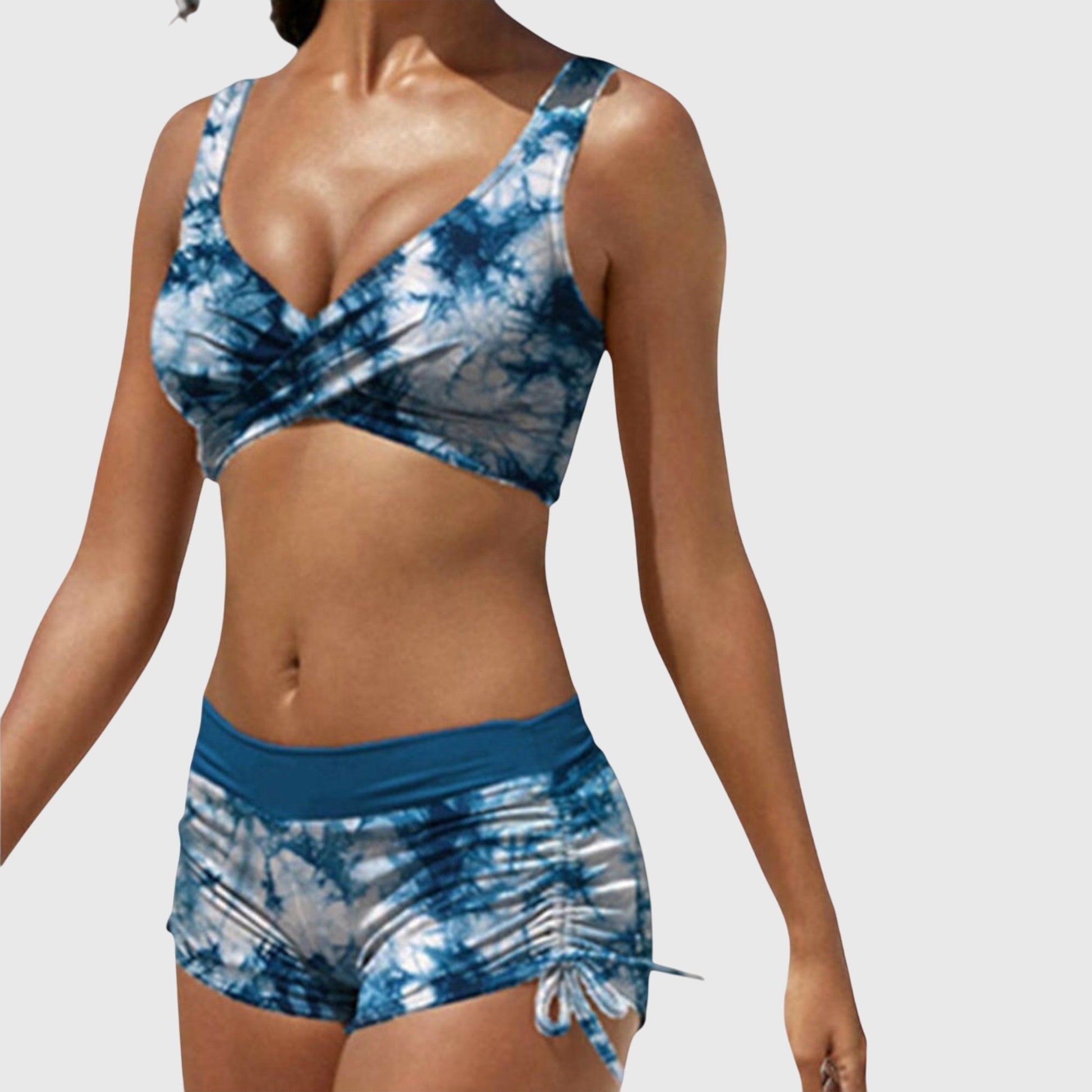 Bikini Z Szortami | Strój Kąpielowy Dwuczęściowy Wzór Moro-Women Swimsuit-Polizatto