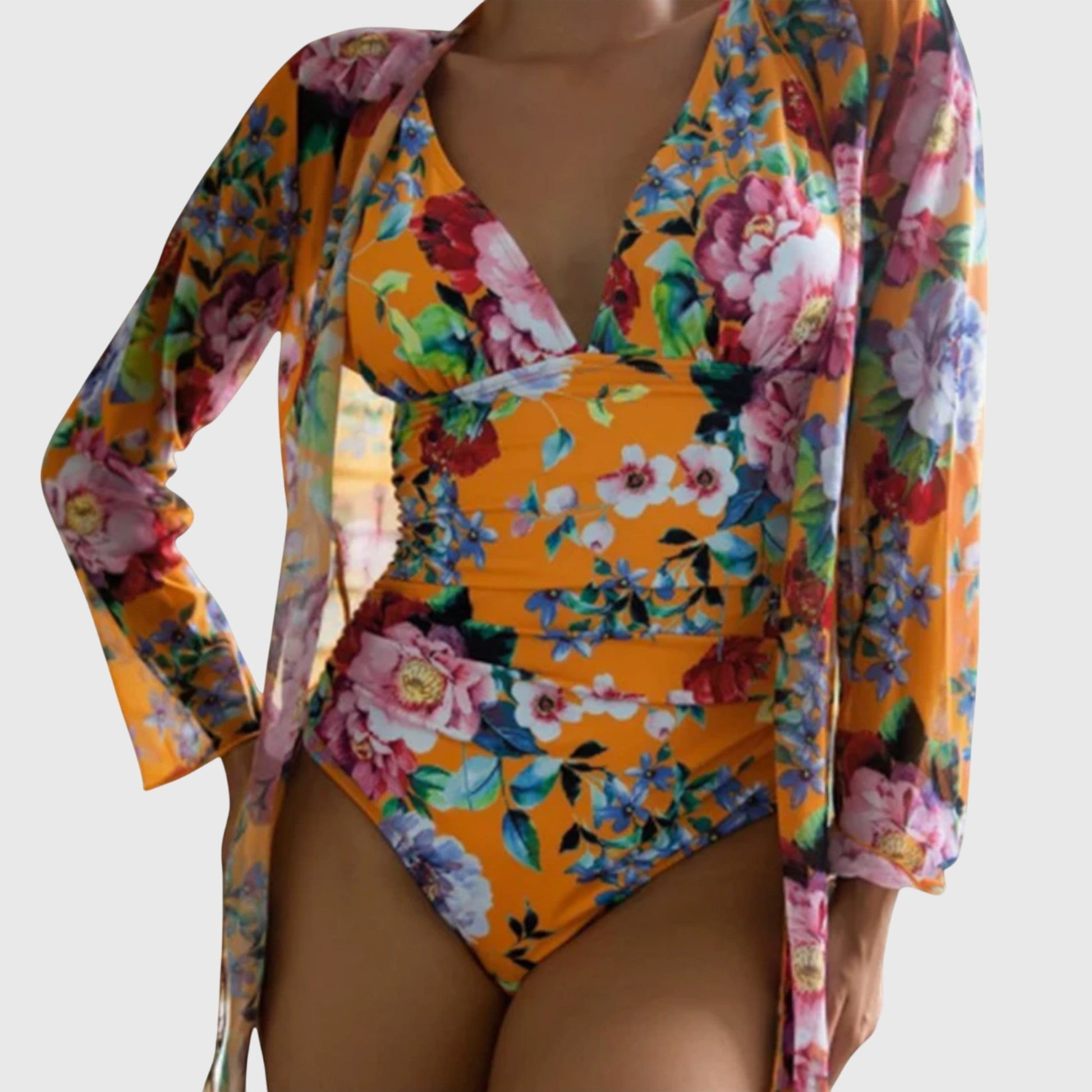 Zestaw Kostiumów Kąpielowych | Strój Plażowy Kwiatowy-Women Swimsuit-Polizatto