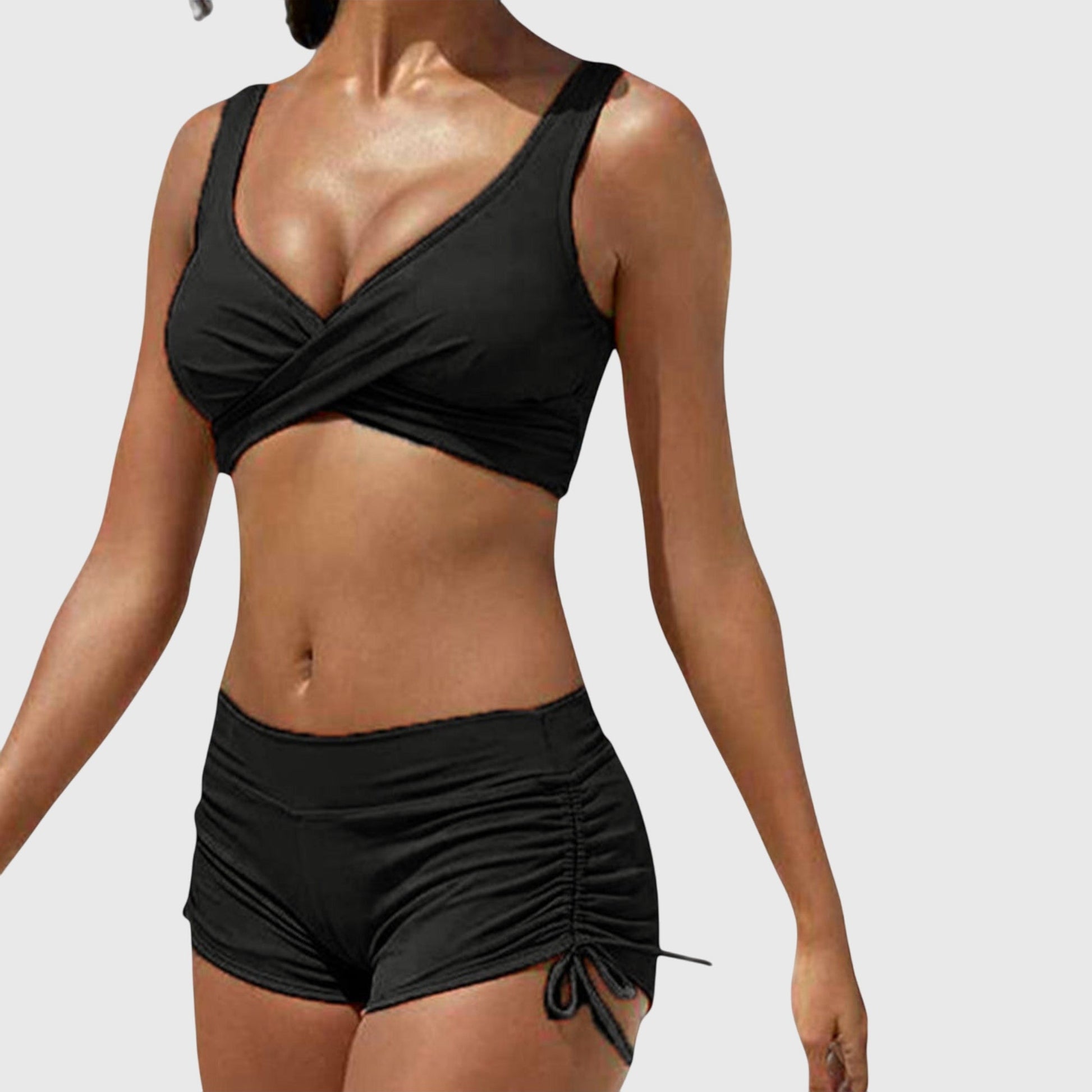 Bikini Z Szortami | Strój Kąpielowy Dwuczęściowy Wzór Moro-Women Swimsuit-Polizatto