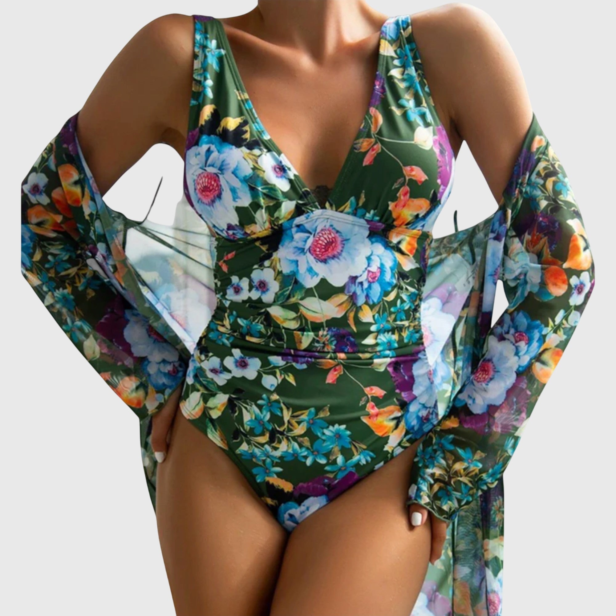 Zestaw Kostiumów Kąpielowych | Strój Plażowy Kwiatowy-Women Swimsuit-Polizatto