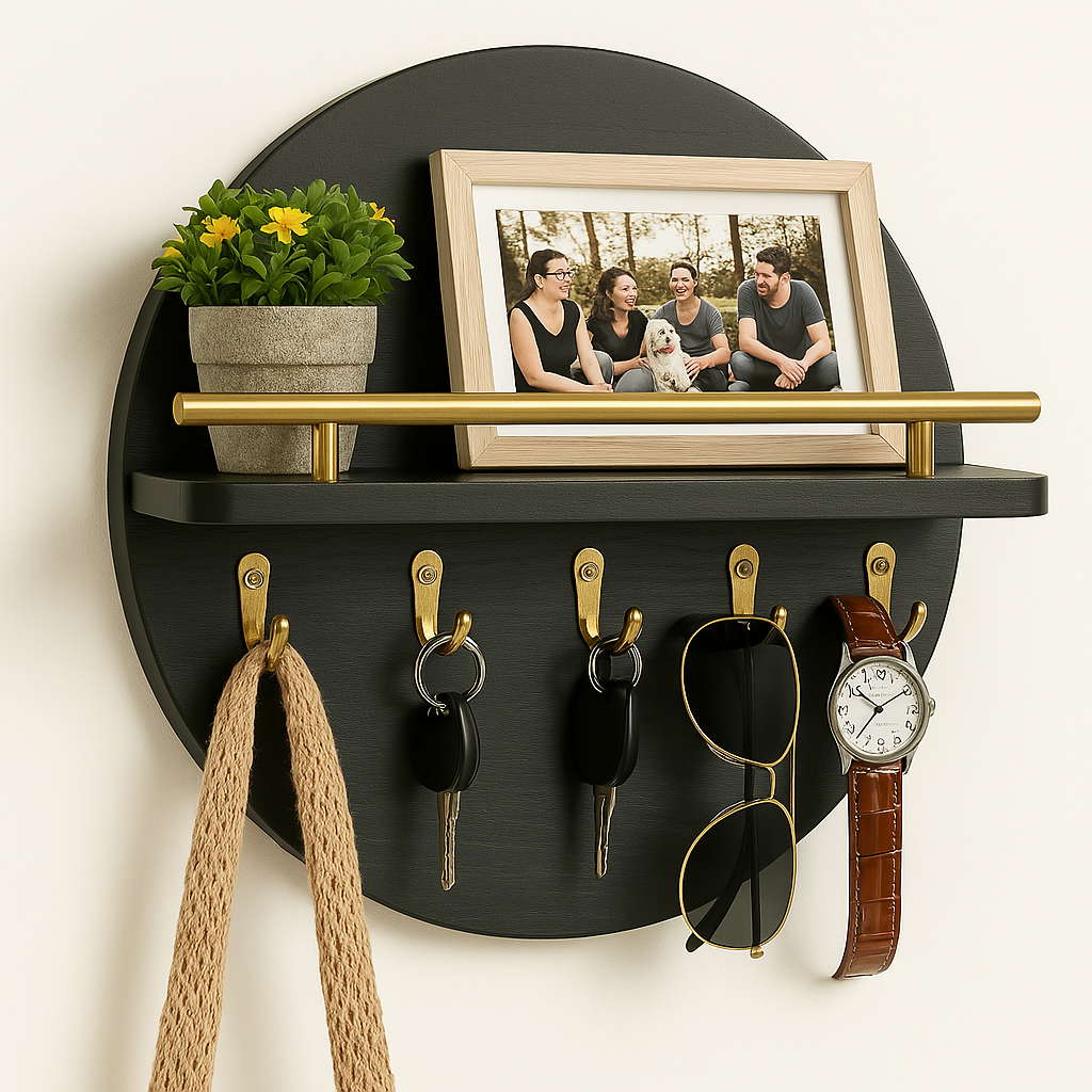 Półka Ścienna | Półka Na Klucze Z Haczykami-Wall Shelf-Polizatto