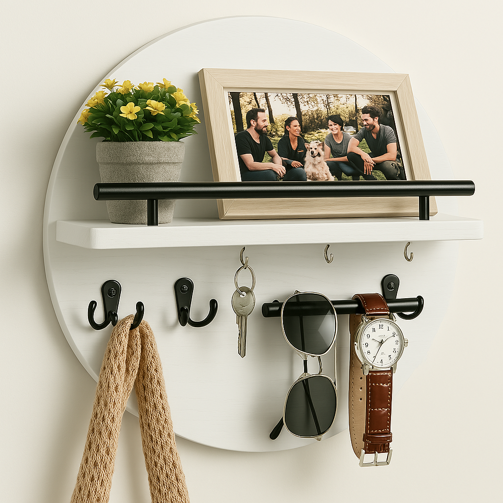 Półka Ścienna | Półka Na Klucze Z Haczykami-Wall Shelf-Polizatto