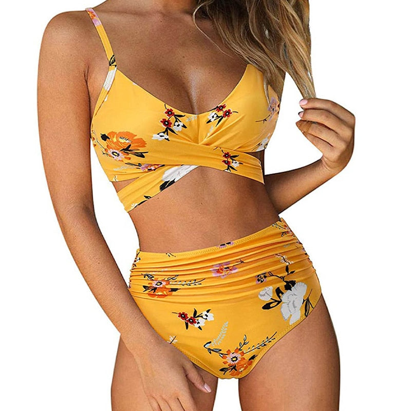 Bikini Z Wysokim Stanem | Strój Kąpielowy Dwuczęściowy Krzyżowany-Women Swimsuit-Polizatto
