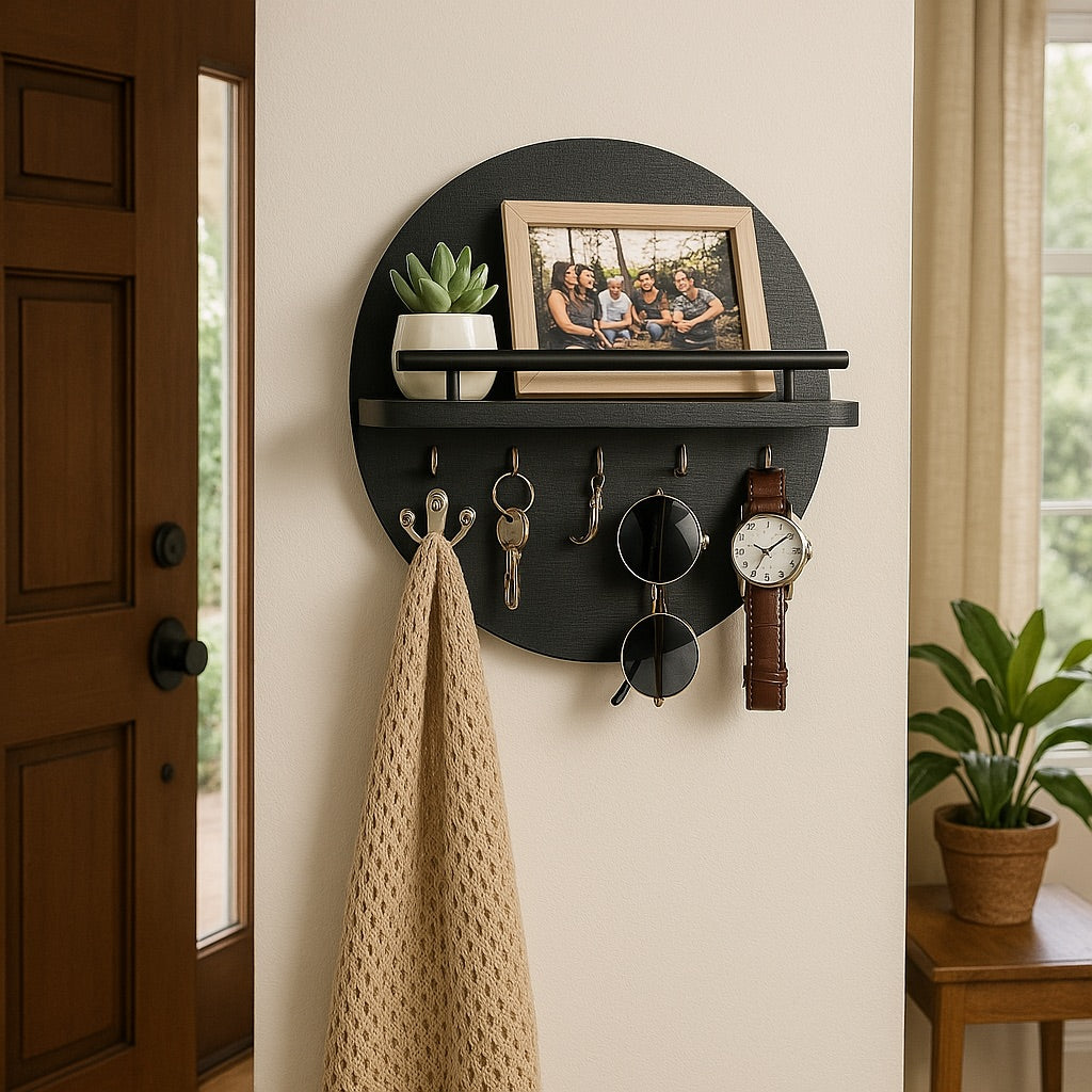 Półka Ścienna | Półka Na Klucze Z Haczykami-Wall Shelf-Polizatto