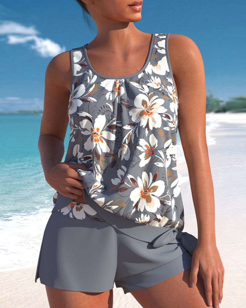 Tankini Z Szortami | Strój Kąpielowy Dwuczęściowy Wzorzysty-Women Swimsuit-Polizatto