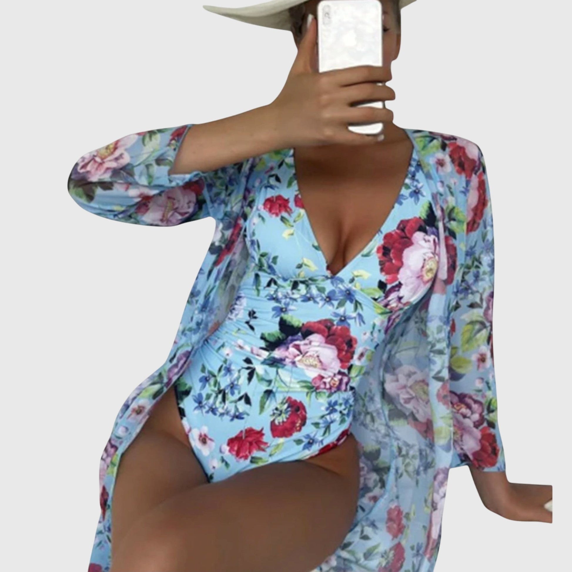 Zestaw Kostiumów Kąpielowych | Strój Plażowy Kwiatowy-Women Swimsuit-Polizatto