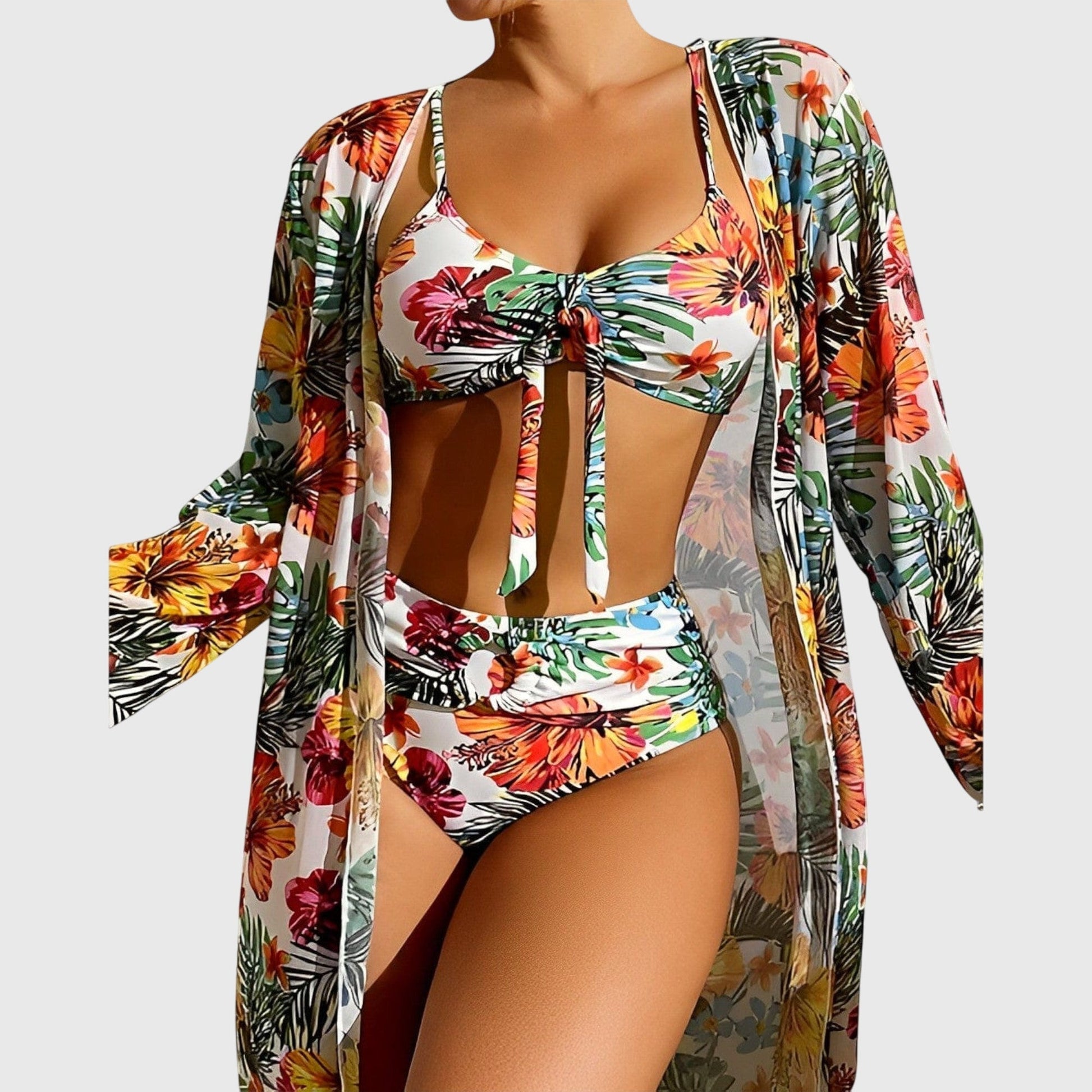 Bikini Z Wysokim Stanem | Strój Plażowy Kwiatowy-Women Swimsuit-Polizatto