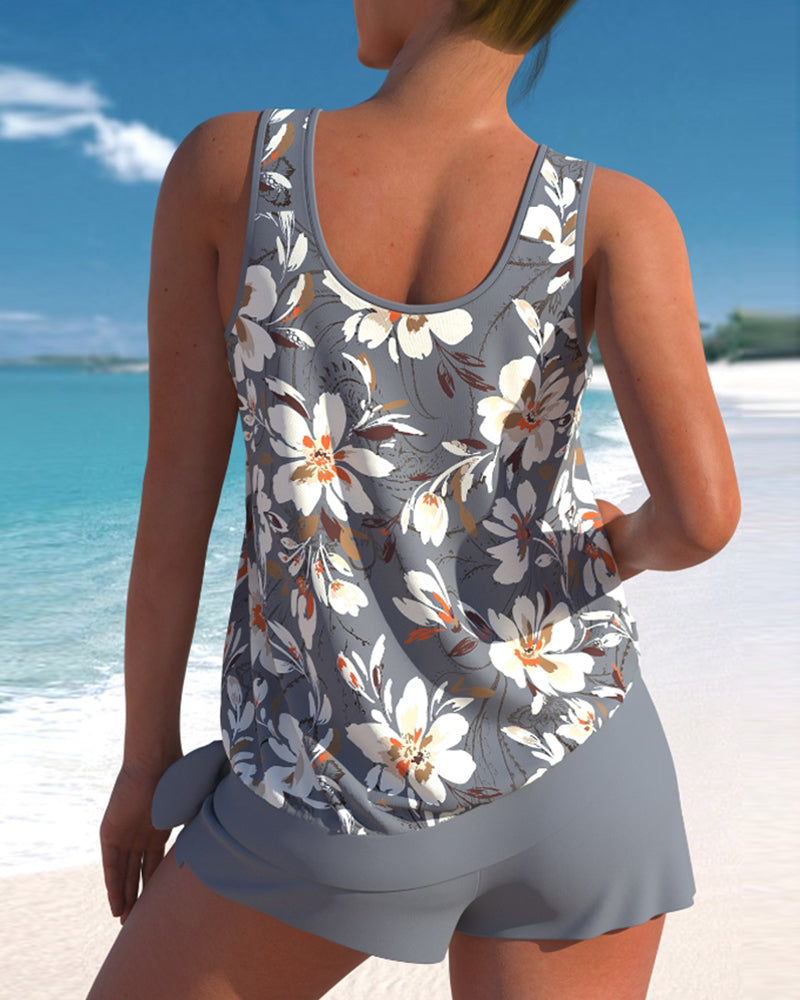 Tankini Z Szortami | Strój Kąpielowy Dwuczęściowy Wzorzysty-Women Swimsuit-Polizatto