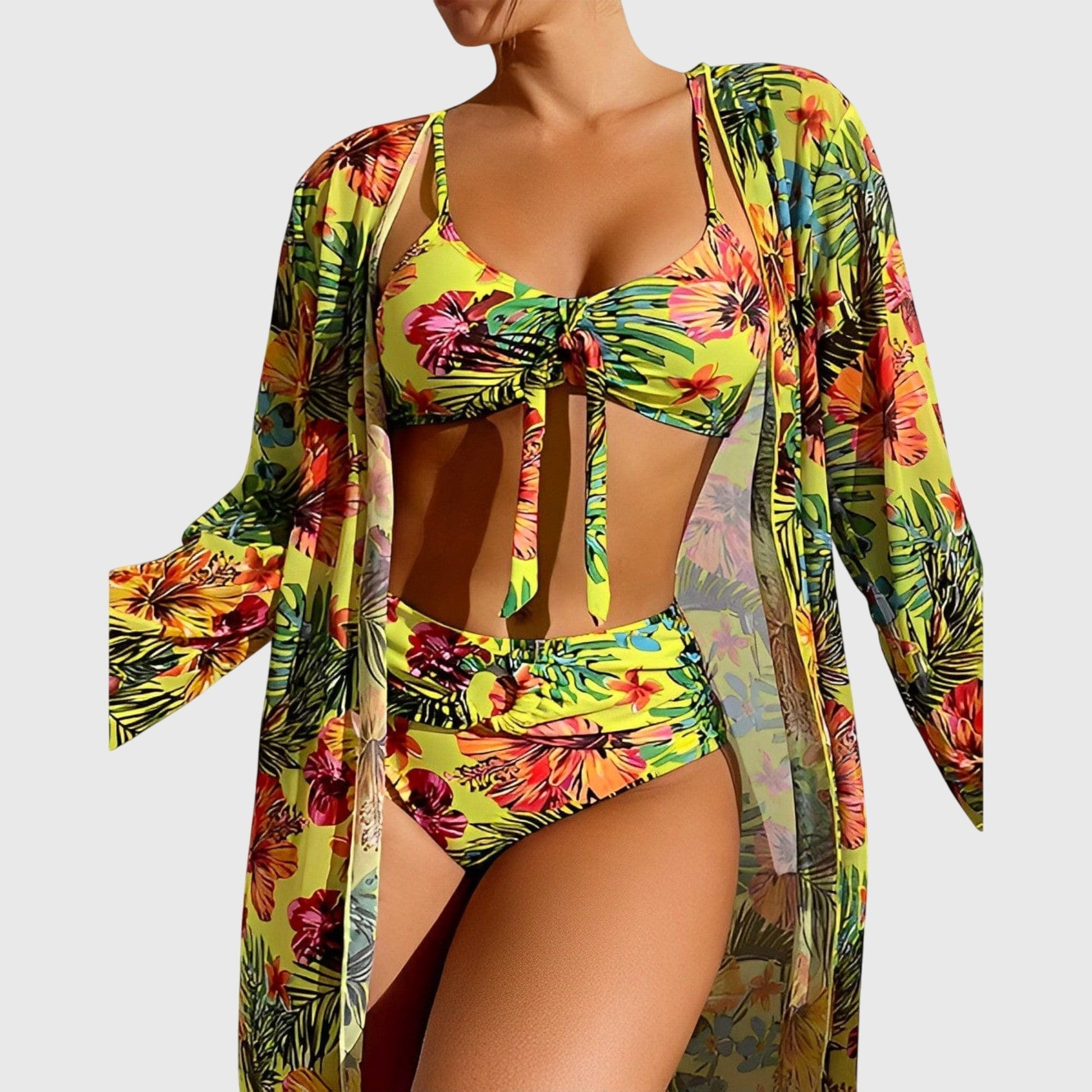 Bikini Z Wysokim Stanem | Strój Plażowy Kwiatowy-Women Swimsuit-Polizatto