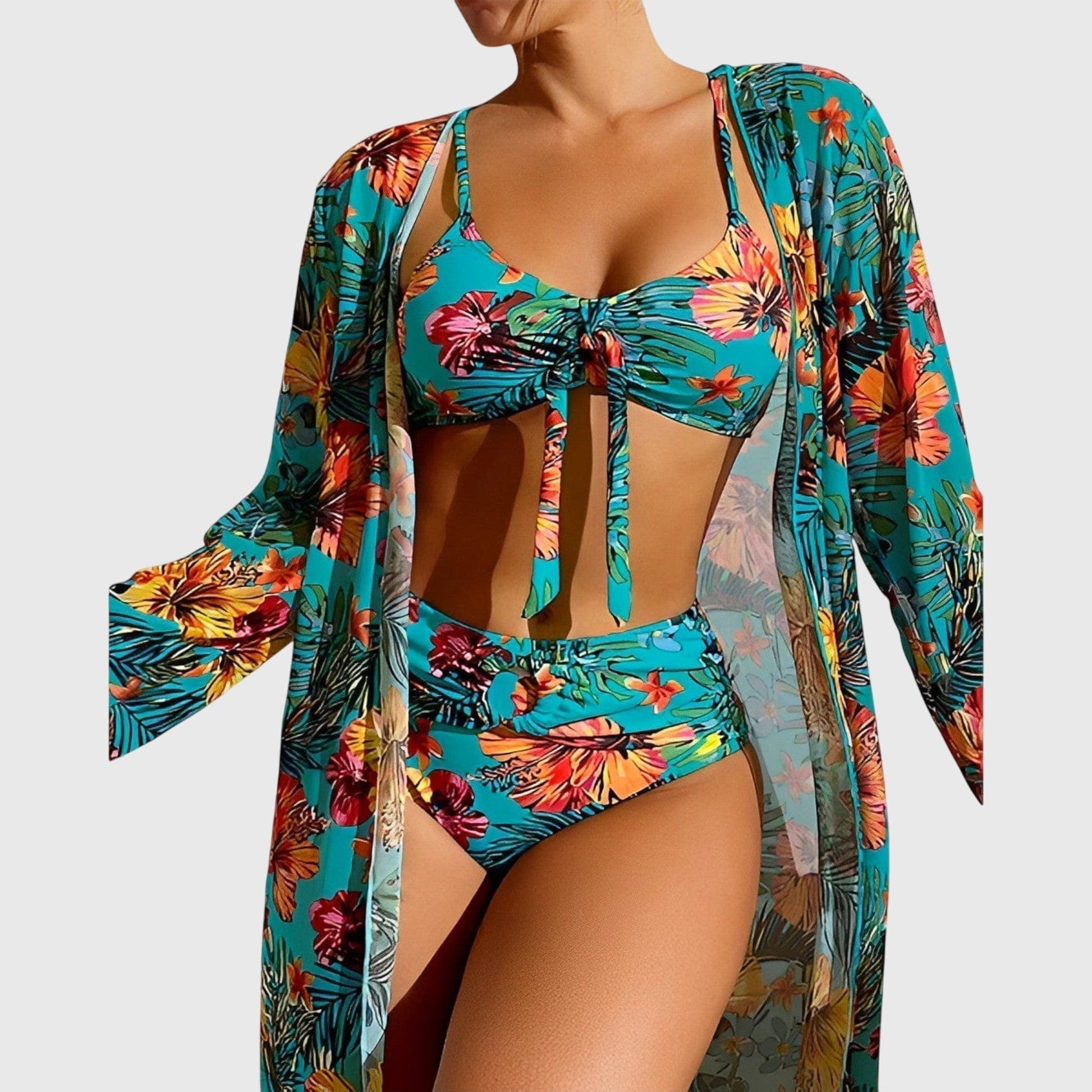 Bikini Z Wysokim Stanem | Strój Plażowy Kwiatowy-Women Swimsuit-Polizatto