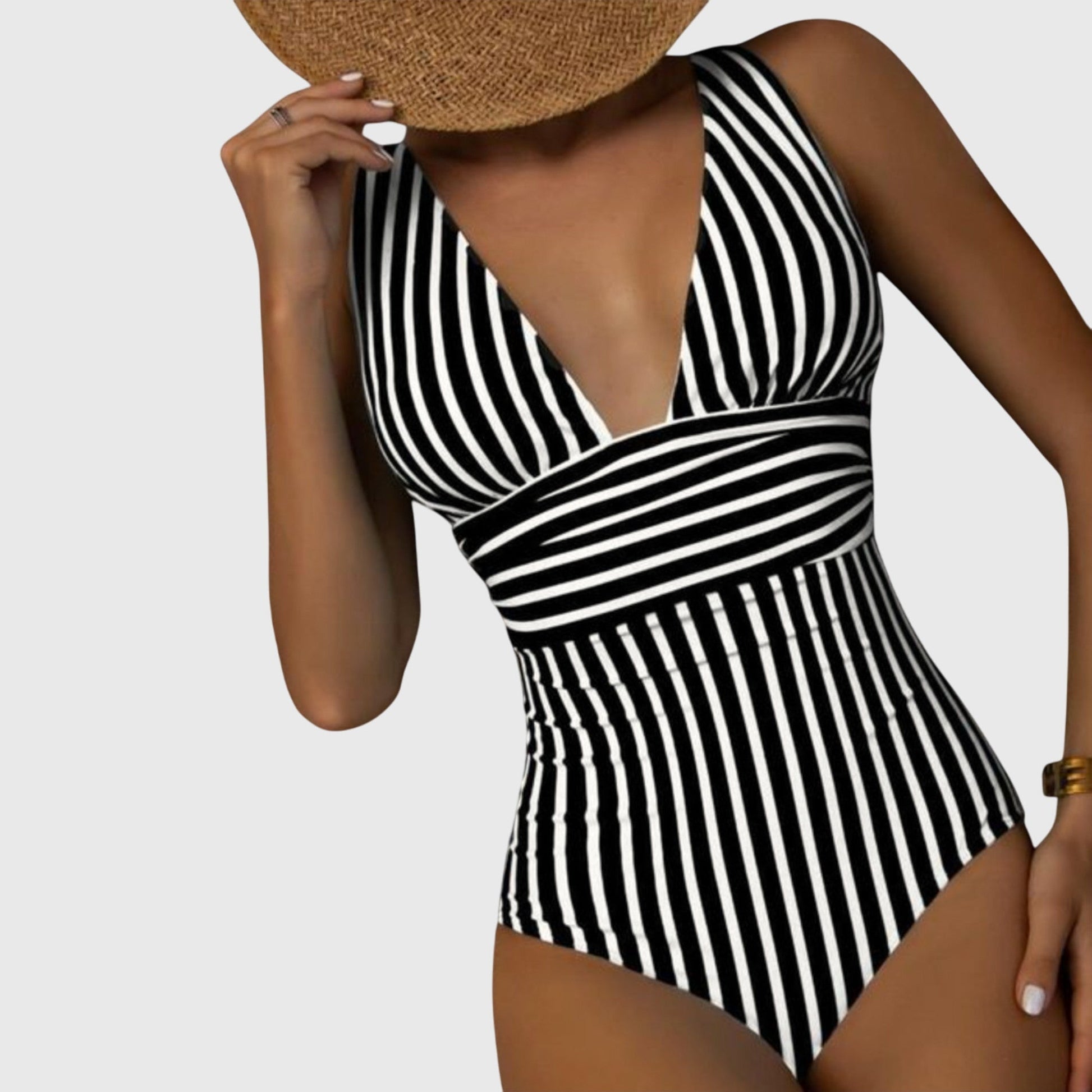 Strój Kąpielowy Jednoczęściowy | Monokini Paski-Women Swimsuit-Polizatto