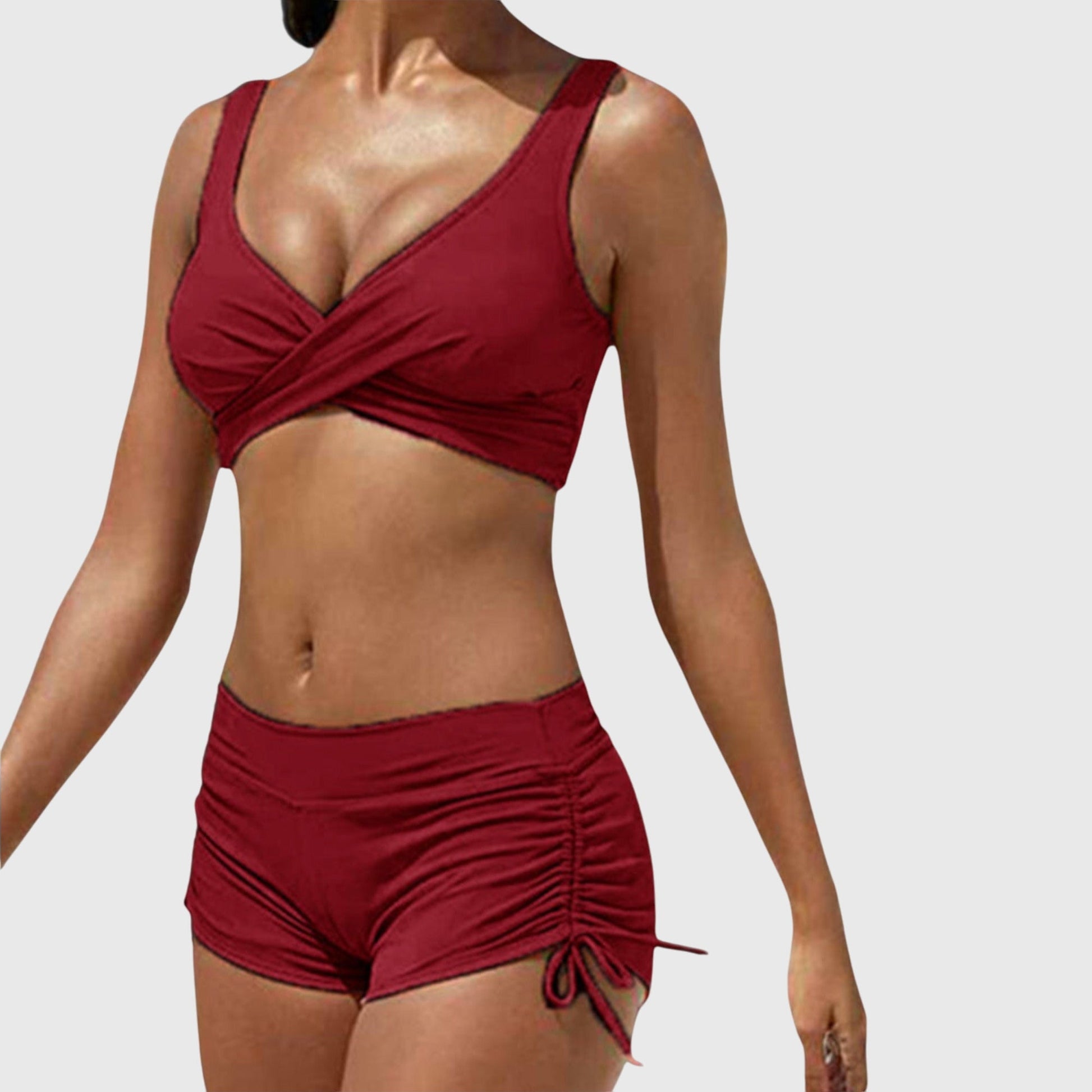 Bikini Z Szortami | Strój Kąpielowy Dwuczęściowy Wzór Moro-Women Swimsuit-Polizatto