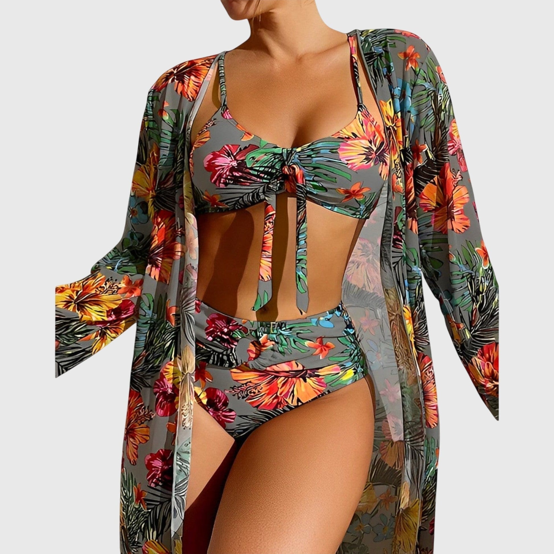 Bikini Z Wysokim Stanem | Strój Plażowy Kwiatowy-Women Swimsuit-Polizatto