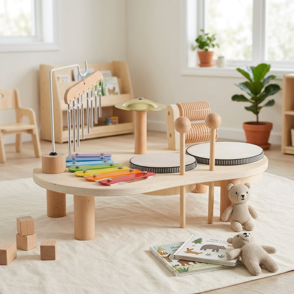 Drewniany Stolik Muzyczny z Cymbałkami Montessori | Domowa