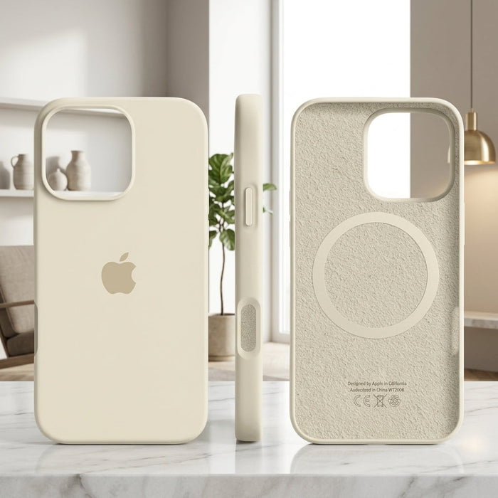Cienkie silikonowe etui na iPhone kompatybilne z MagSafe z podszewką z mikrofibry | Mazostyl