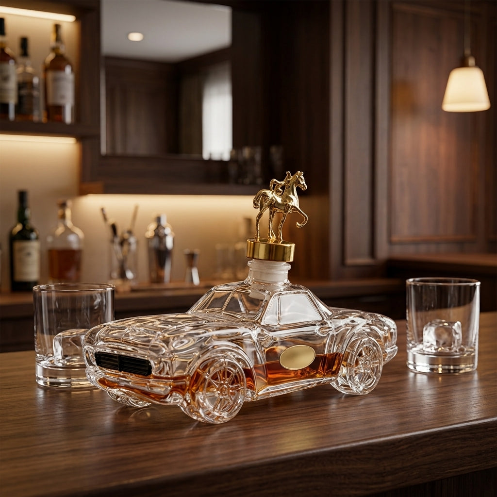 Szklana Karafka do Whisky w Kształcie Samochodu z Detalami i Korkiem | Krakdom
