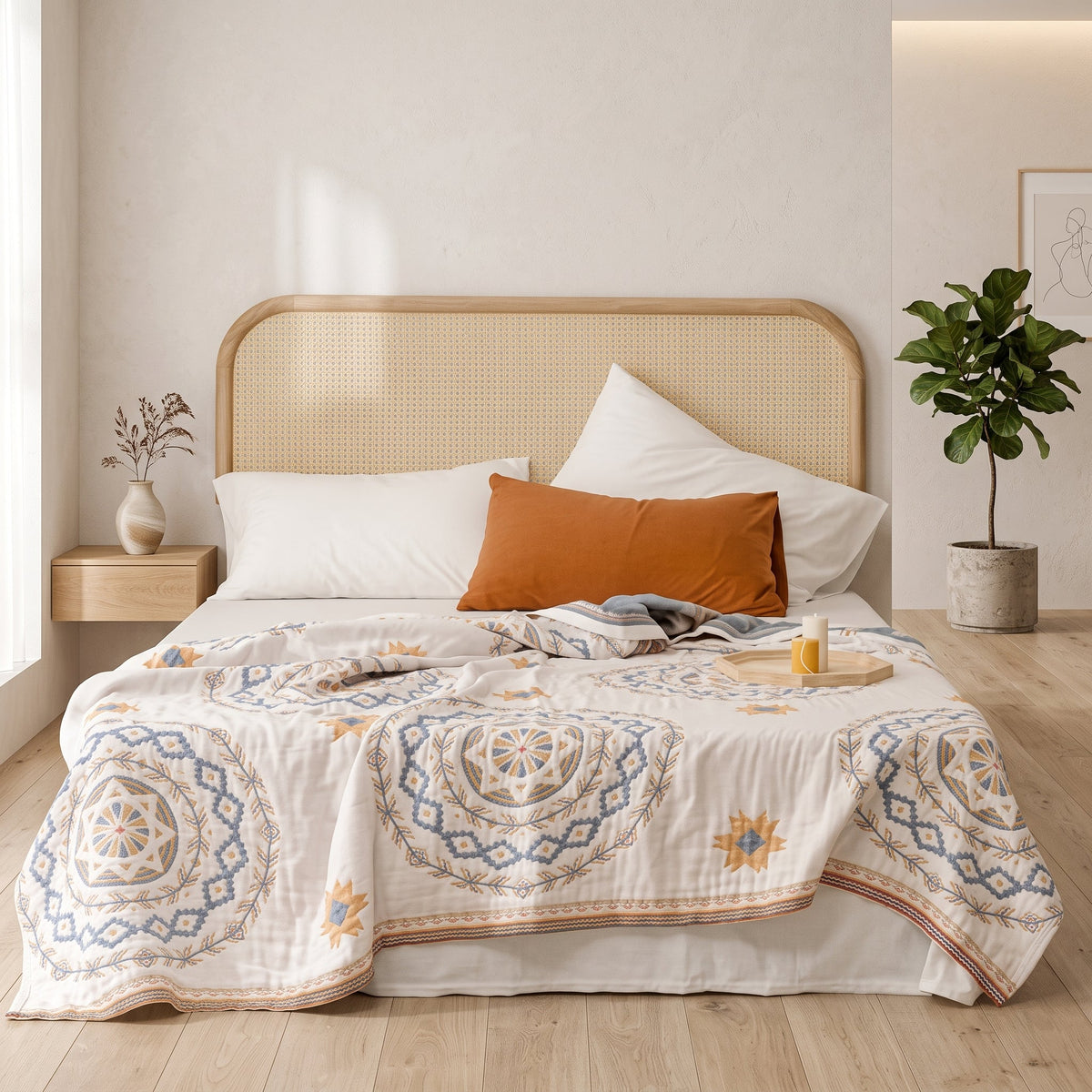 Bawełniany Koc Dekoracyjny z Geometrycznym Wzorem Boho | Splotica