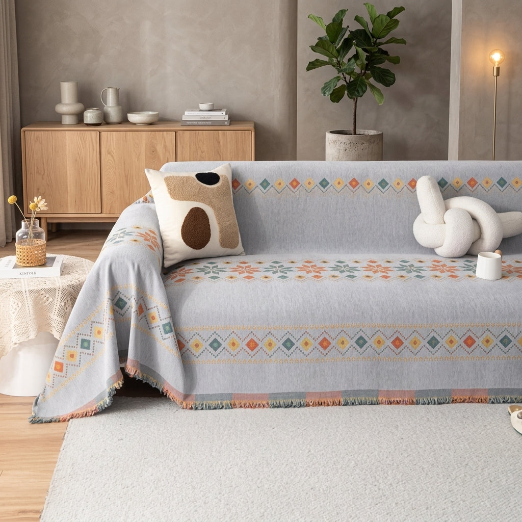 Boho Jacquardowy Antypoślizgowy Pokrowiec na Sofę Uniwersalny | Jasnika