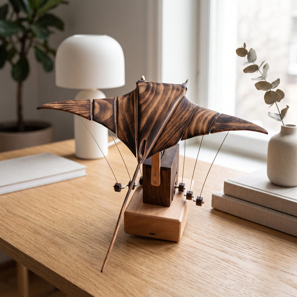 Drewniany Mechaniczny Model Manty z Korbką | Oceanik