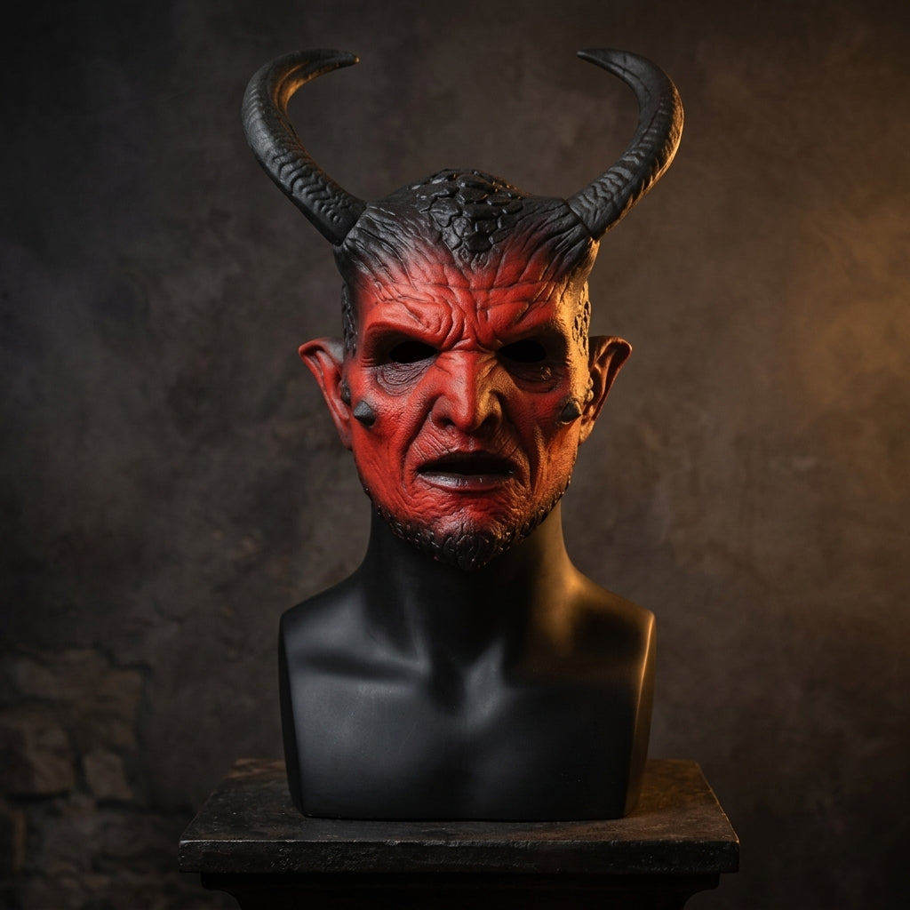 Lateksowa Maska Demona z Rogami na Halloween i Karnawał | Piekielnik