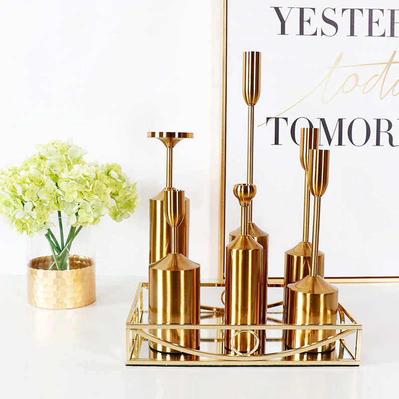 Zestaw Świeczników Na Stół | Złote Świeczniki Nowoczesne-Candle Holder-Polizatto