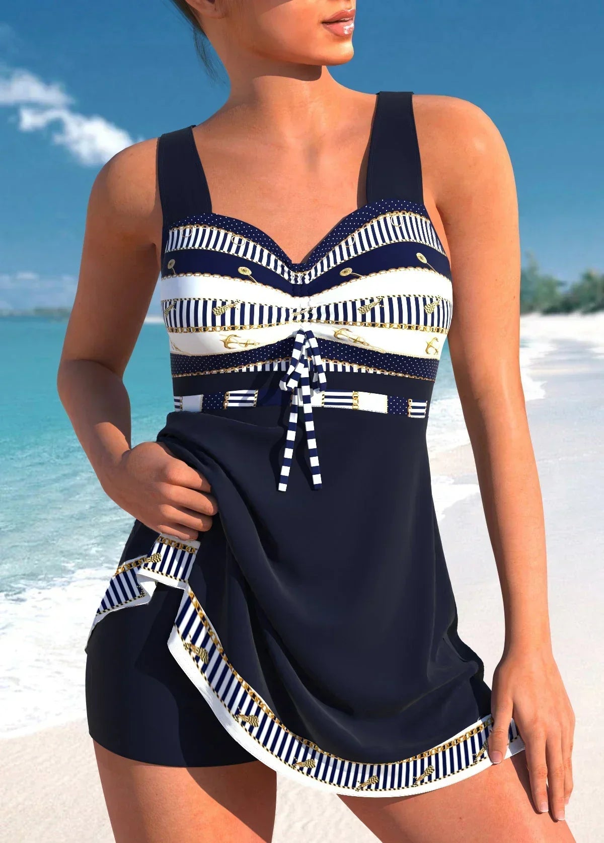 Sukienka Kąpielowa | Strój Plażowy Z Wiązaniem-Women Swimsuit-Polizatto